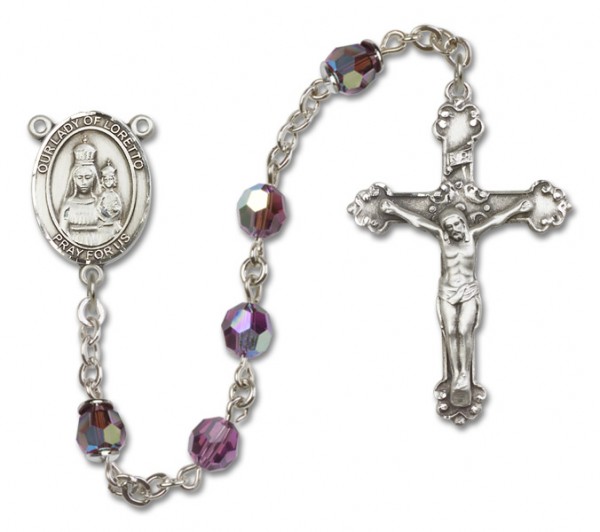 Our Lady of Loretto Sterling Silver Heirloom Rosary Fancy Crucifix - Amethyst