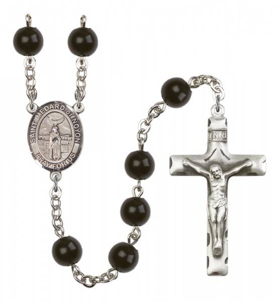 Men's St. Medard of Noyon Silver Plated Rosary - Black