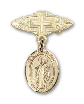 Pin Badge with St. Wolfgang Charm and Badge Pin with Cross - 14K Solid Gold