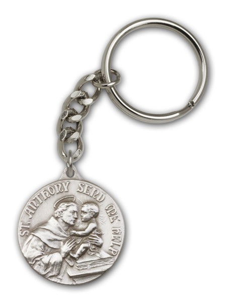 Round St. Anthony Keychain - Antique Silver