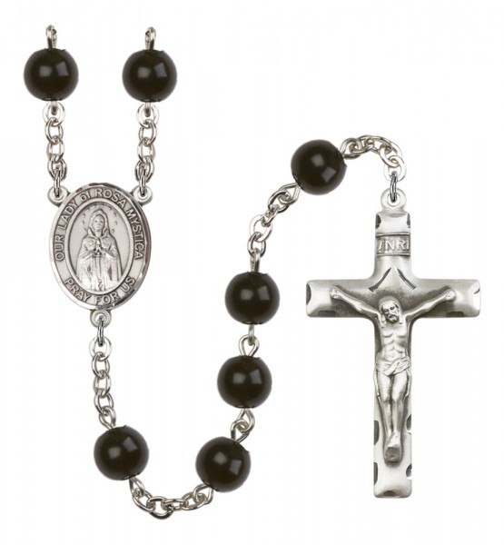 Men's Our Lady of Rosa Mystica Silver Plated Rosary - Black