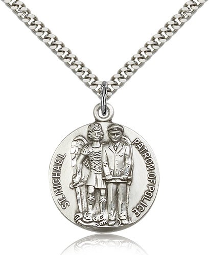 Men's St. Michael Police Officer Medal - Sterling Silver