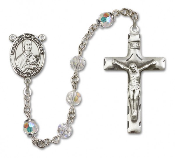 St. Gemma Galgani Sterling Silver Heirloom Rosary Squared Crucifix - Crystal