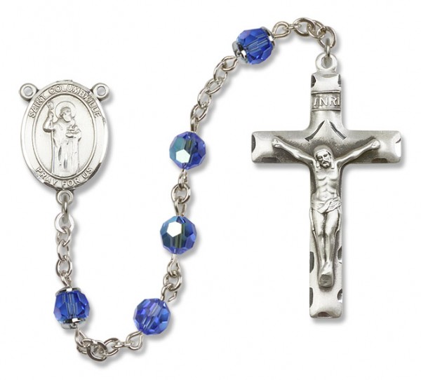 St. Columbkille Sterling Silver Heirloom Rosary Squared Crucifix - Sapphire
