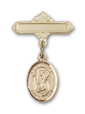 Pin Badge with St. Helen Charm and Polished Engravable Badge Pin - 14K Solid Gold