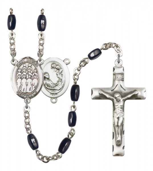 Men's St. Cecilia Choir Silver Plated Rosary - Black | Silver