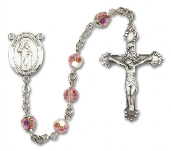 St. Columbkille Sterling Silver Heirloom Rosary Fancy Crucifix - Light Rose