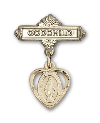 Baby Badge with Miraculous Charm and Godchild Badge Pin - 14K Solid Gold
