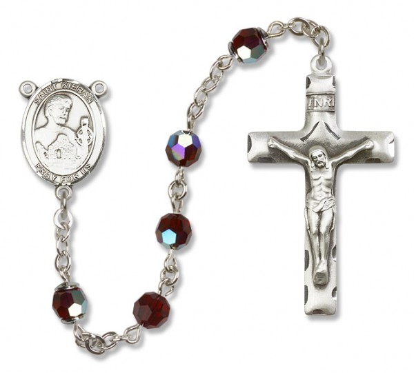 St. Kieran Sterling Silver Heirloom Rosary Squared Crucifix - Garnet