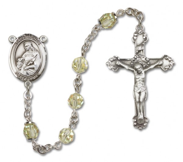 St. Agnes of Rome Sterling Silver Heirloom Rosary Fancy Crucifix - Zircon