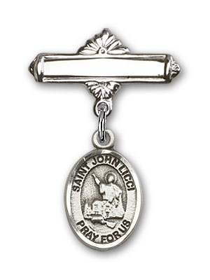Pin Badge with St. John Licci Charm and Polished Engravable Badge Pin - Silver tone