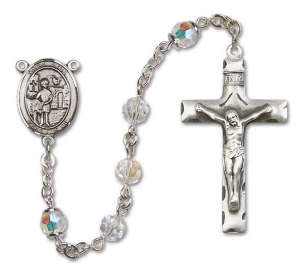 St. Vitus Sterling Silver Heirloom Rosary Squared Crucifix - Crystal