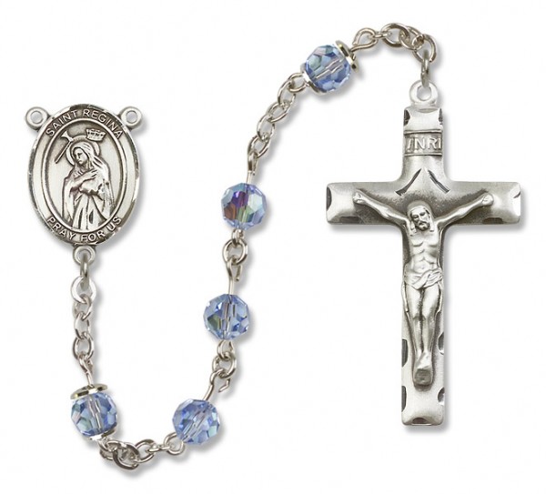 St. Regina Sterling Silver Heirloom Rosary Squared Crucifix - Light Sapphire