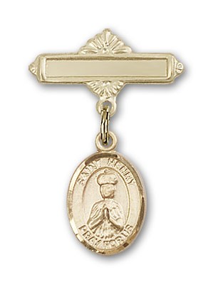 Pin Badge with St. Henry II Charm and Polished Engravable Badge Pin - Gold Tone