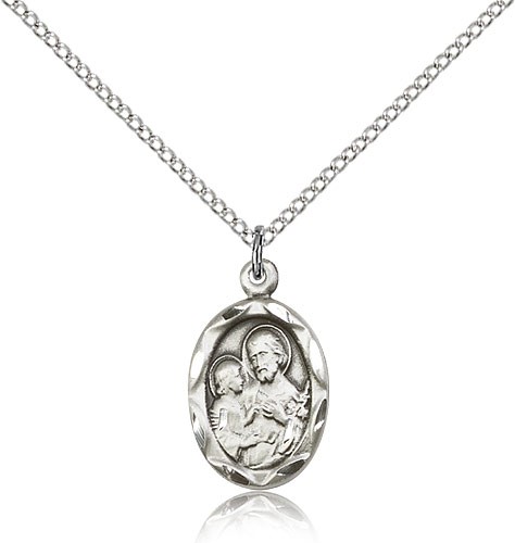 Small St. Joseph Medal Oval with Scalloped Edge - Sterling Silver