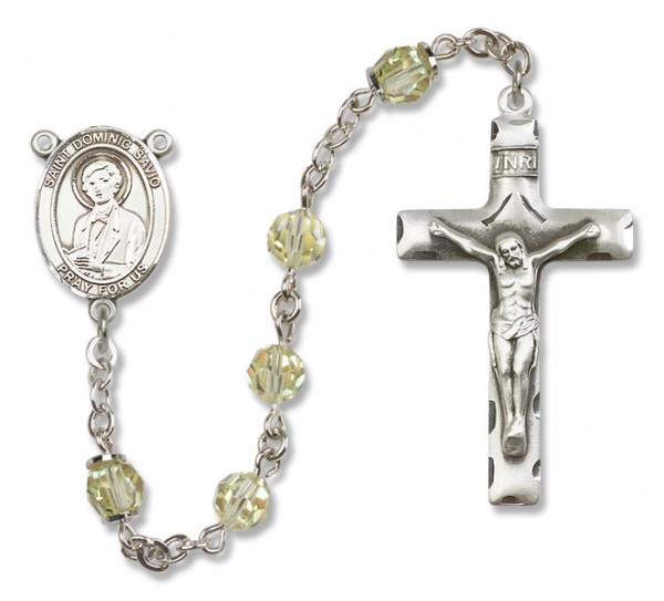 St. Dominic Savio Sterling Silver Heirloom Rosary Squared Crucifix - Zircon