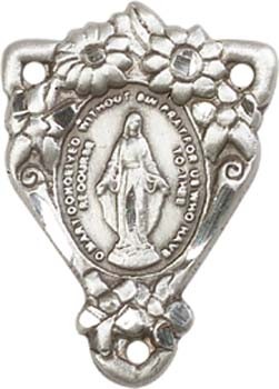 Floral Bouquet Miraculous Medal Rosary Centerpiece - Sterling Silver