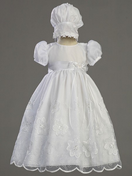 Samantha Embroidered Organza Daylength Baptism Dress - White