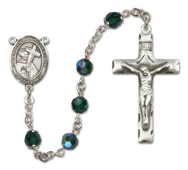 St. Bernard of Clairvaux Sterling Silver Heirloom Rosary Squared Crucifix - Emerald Green