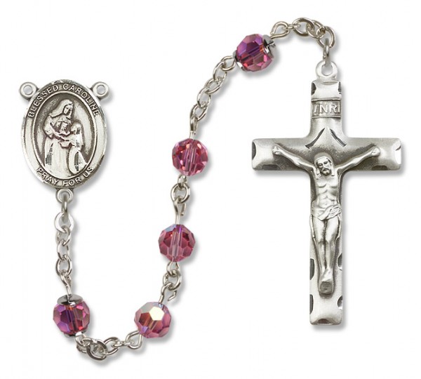 Blessed Caroline Gerhardinger Sterling Silver Heirloom Rosary Squared Crucifix - Rose