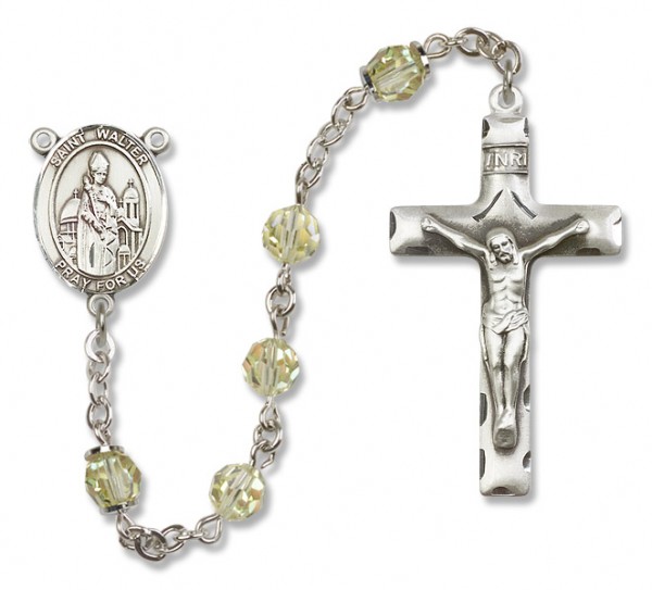 St. Walter of Pontnoise Sterling Silver Heirloom Rosary Squared Crucifix - Zircon