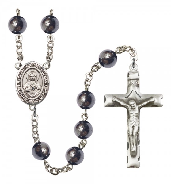 Men's Corazon Inmaculado de Maria Silver Plated Rosary - Silver