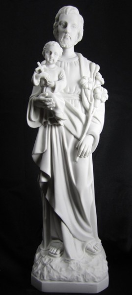 Saint Joseph with Child Statue White Marble Composite - 19 inch - White