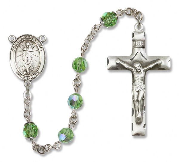 Our Lady of Tears Sterling Silver Heirloom Rosary Squared Crucifix - Peridot