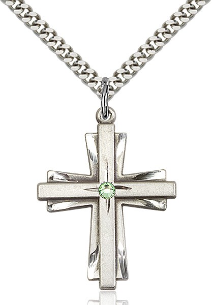 Large Women's Cross on Cross Pendant with Birthstone Options - Peridot