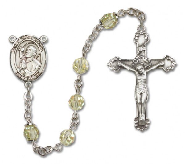 St. Rene Goupil Sterling Silver Heirloom Rosary Fancy Crucifix - Zircon