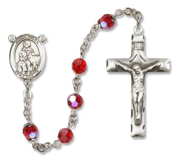 St. Giles Sterling Silver Heirloom Rosary Squared Crucifix - Ruby Red