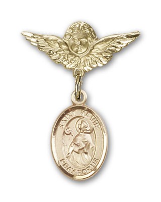 Pin Badge with St. Kevin Charm and Angel with Smaller Wings Badge Pin - Gold Tone