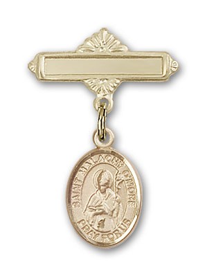 Pin Badge with St. Malachy O'More Charm and Polished Engravable Badge Pin - Gold Tone