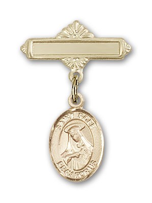 Pin Badge with St. Rose of Lima Charm and Polished Engravable Badge Pin - Gold Tone