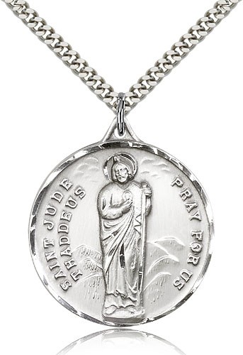 Men's Large Saint Jude Medal - Sterling Silver