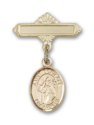 Pin Badge with St. Boniface Charm and Polished Engravable Badge Pin - Gold Tone