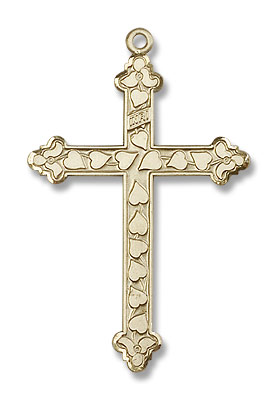 Cross Pendant with Hearts - 14K Solid Gold