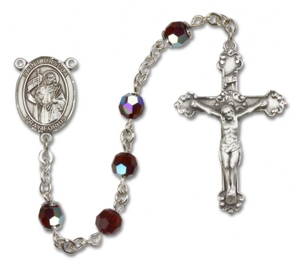 St. Ursula Sterling Silver Heirloom Rosary Fancy Crucifix - Garnet