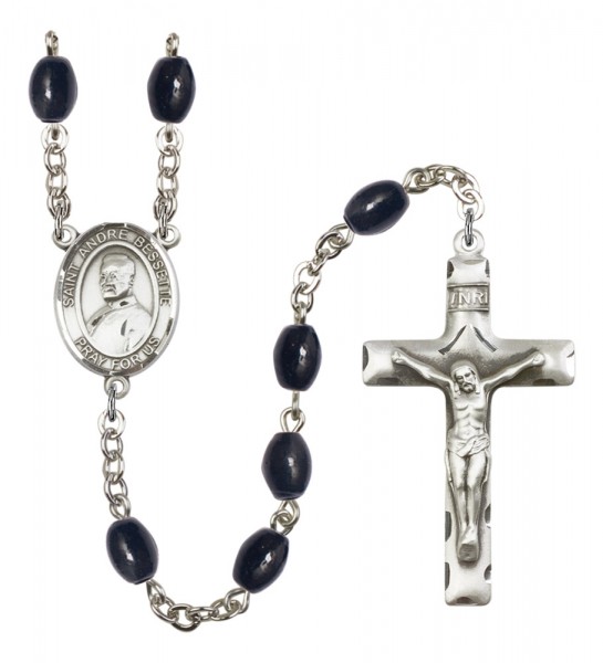 Men's St. Andre Bessette Silver Plated Rosary - Black Oval