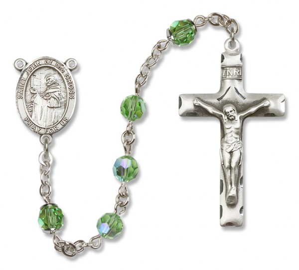 St. John of the Cross Sterling Silver Heirloom Rosary Squared Crucifix - Peridot