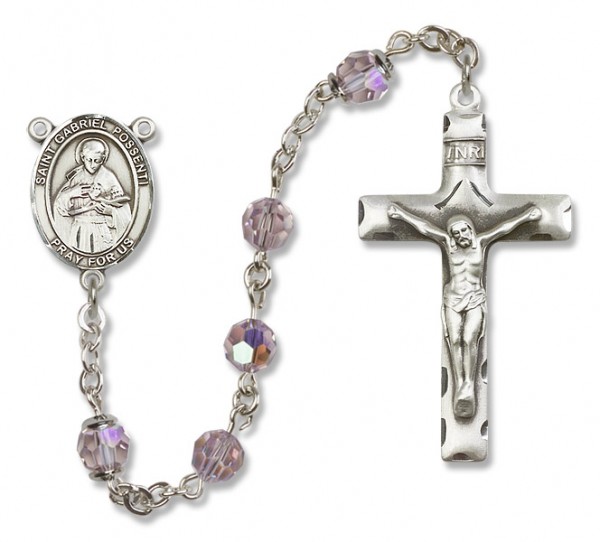 St. Gabriel Possenti Sterling Silver Heirloom Rosary Squared Crucifix - Light Amethyst