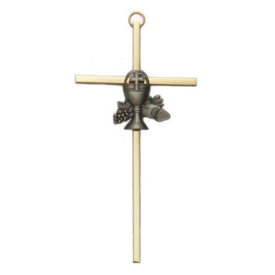 First Communion Brass Cross - 7 inch - Brass