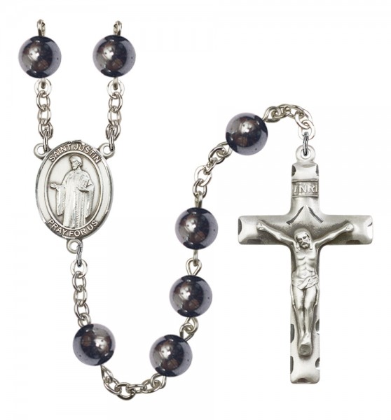 Men's St. Justin Silver Plated Rosary - Silver