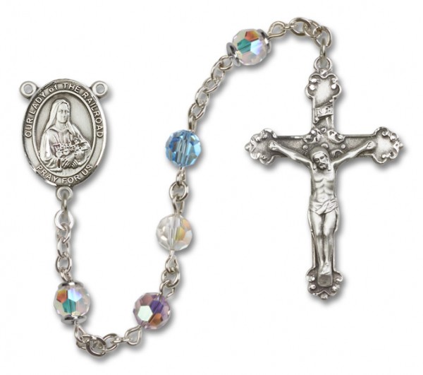 Our Lady of the Railroad Sterling Silver Heirloom Rosary Fancy Crucifix - Multi-Color