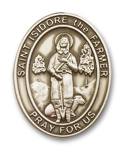 St. Isidore the Farmer Oval Visor Clip - Antique Gold