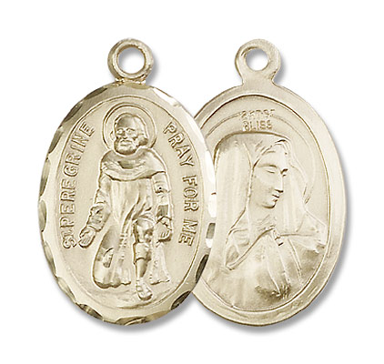 St. Peregrine Oval Shaped Medal - 14K Solid Gold