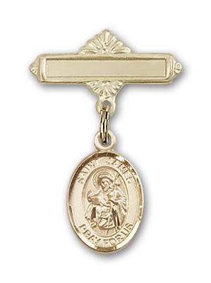 Pin Badge with St. James the Greater Charm and Polished Engravable Badge Pin - 14K Solid Gold