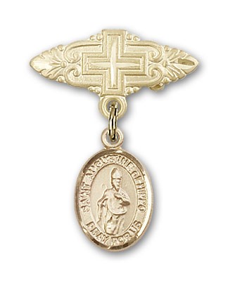 Pin Badge with St. Augustine of Hippo Charm and Badge Pin with Cross - 14K Solid Gold