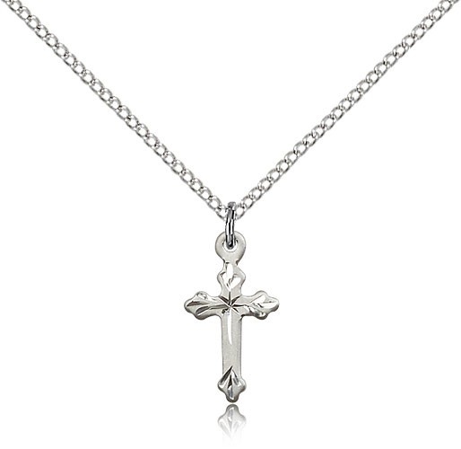 Beautiful Etched Tip Cross Necklace - Sterling Silver