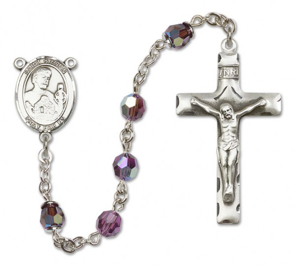 St. Kieran Sterling Silver Heirloom Rosary Squared Crucifix - Amethyst